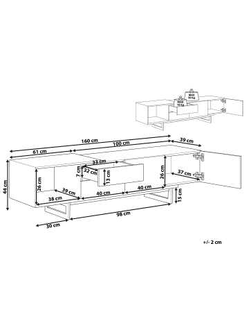 Beliani TV-Schrank FIORA in Braun/Schwarz - (W) 160 x (H) 44 x (L) 39 cm