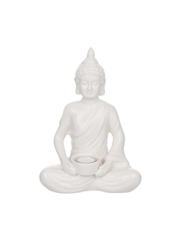 Butlers Deko Statue mit Teelichhalter Höhe 29cm BUDDHA in Weiß