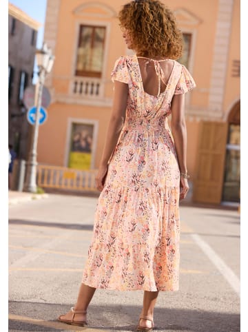 Vivance Midikleid in beige-braun-koralle bedruckt