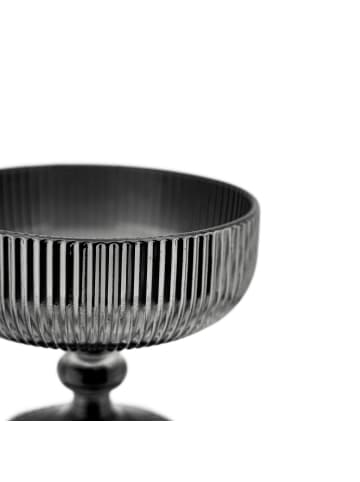 Almina Glasschalen 6er Set, 250 ml - Dessertschalen mit Fuß und geriffeltem in Schwarz