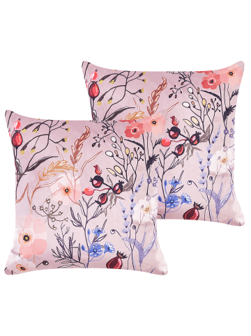 Beliani 2er-Set Dekokissen ANEMONES in Rosa/Lila/Weiß