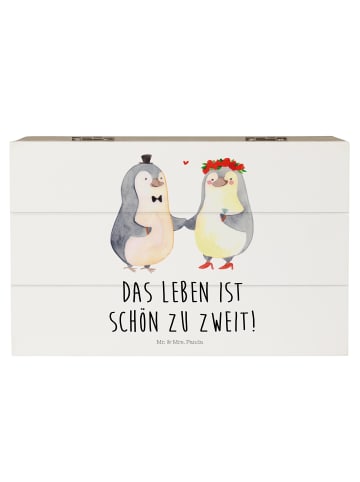 Mr. & Mrs. Panda Holzkiste Pinguin Heirat mit Spruch in Weiß