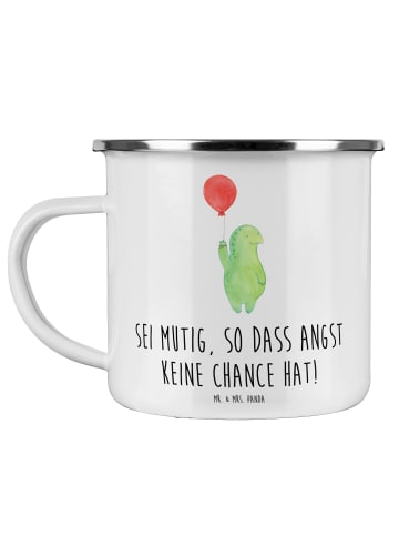 Mr. & Mrs. Panda Camping Emaille Tasse Angst überwinden mit Spruch in Weiß
