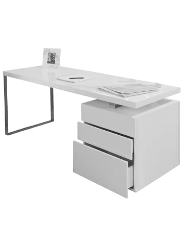 SalesFever Schreibtisch 140x70 cm inkl. Container mit 3 Schubladen MDF Hochglanz in Weiß