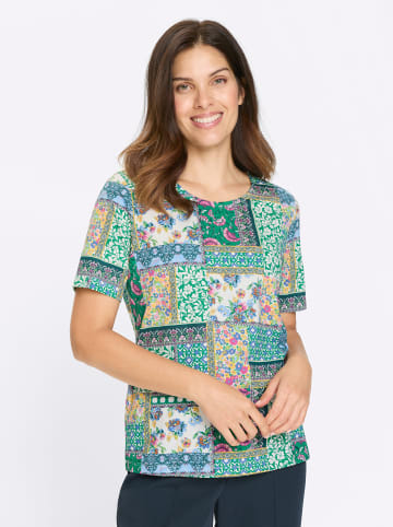 Sieh an! Kurzarmshirt in ecru-grün-bedruckt