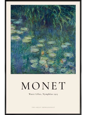 Juniqe Poster in Kunststoffrahmen "Monet - Water Lilies, Nymphéas" in Blau & Cremeweiß