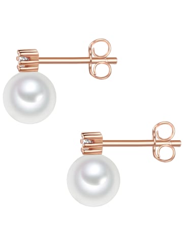Valero Pearls Perlen-Ohrstecker Sterling Silber Zirkonia Süßwasser-Zuchtperle in roségold
