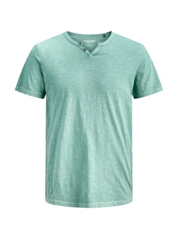 Jack & Jones T-Shirt 'JJESPLIT NECK TEE' in türkis-meliert