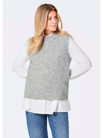 GOLDNER Kurzgröße:  Edler Rippstrick Pullunder, Stehkragen in grau / melange