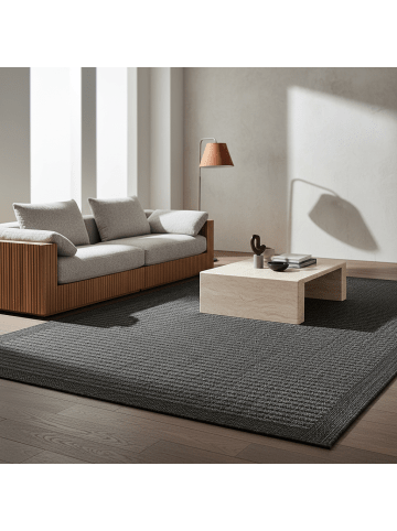 KADIMA DESIGN Teppich Outdoor Waschbar Einfarbig DAFNE Strapazierfähig OEKO-TEX in Schwarz