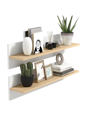 HOMCOM Wandregal-80L x 16,5B x 20H cm-Weiß+Naturholz