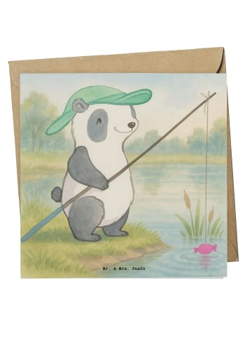 Mr. & Mrs. Panda Grußkarte Panda Angeln Design ohne Spruch in Weiß