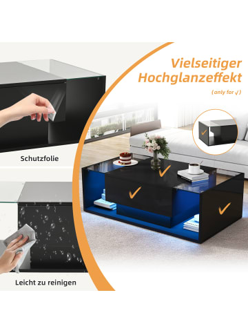 ABRIHOME Couchtisch mit 1 Schublade und LED in Schwarz 100*50*31cm