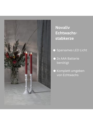 Novaliv LED Stabkerzen 24 Stück ECHTWACHS Rot - mit Timer Funktion 6 Stunden - in Rot