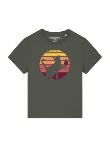 wat? Apparel T-Shirt Sunset Katze & Rotwein in Khaki