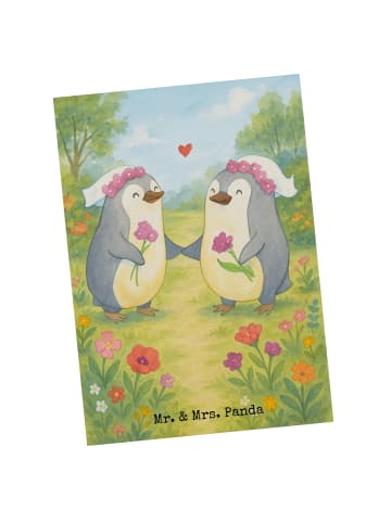 Mr. & Mrs. Panda Ansichtskarte Pinguine Lesbian Pride Design ohn... in Weiß