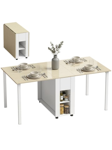 HOMCOM Klapptisch-168,2L x 85B x 73H cm-Weiß+Naturholz