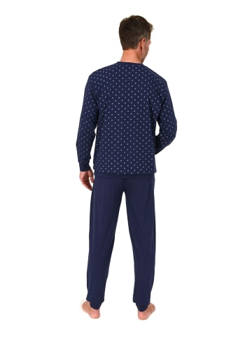 NORMANN Langarm Schlafanzug Pyjama Bündchen Minimalprint in navy