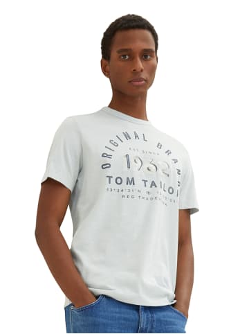 Tom Tailor Gestreiftes Shirt Rundhals Bedrucktes T-Shirt mit Print in Weiß