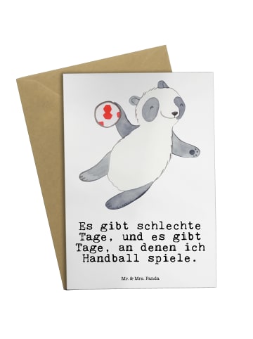 Mr. & Mrs. Panda Grußkarte Panda Handball spielen mit Spruch in Weiß