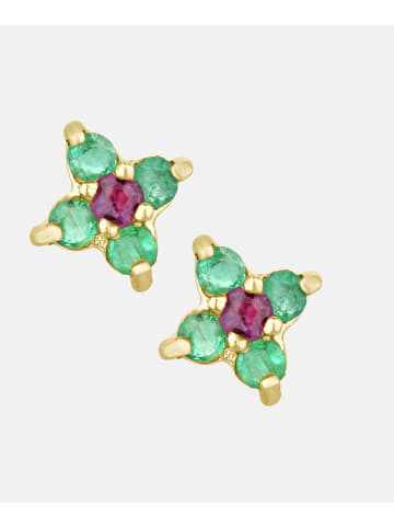 Vanlere Ohrstecker aus 375 Gelbgold mit Rubin Blumen-Design