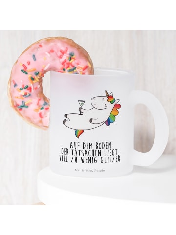 Mr. & Mrs. Panda Teetasse Glas Einhorn Blümchentail mit Spruch in Transparent