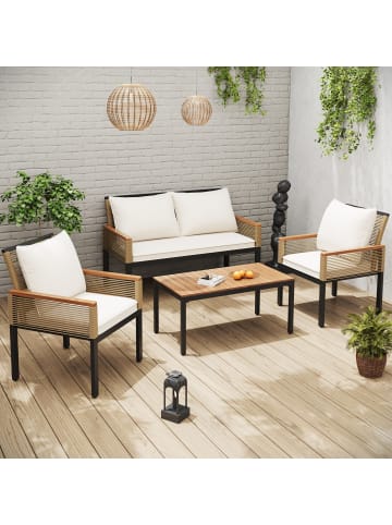 ABRIHOME Gartenlounge-Set in Beige mit Akazienholz-Tisch für 4 Personen