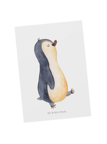 Mr. & Mrs. Panda Postkarte Pinguin marschieren ohne Spruch in Weiß
