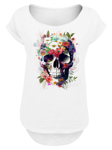 F4NT4STIC Long Cut T-Shirt Totenkopf Blumen in weiß