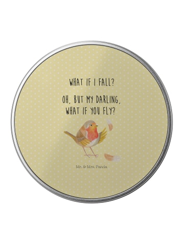 Mr. & Mrs. Panda Kaffeedose Rotkehlchen Federn mit Spruch in Gelb Pastell