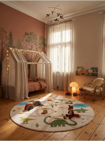KADIMA DESIGN Kinderteppich Dinosaurier-Landschaft Waschbar TINO OEKO-TEX in Beige