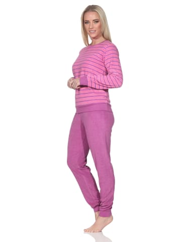 NORMANN Frottee Schlafanzug langarm Bündchen Streifenoptik in pink