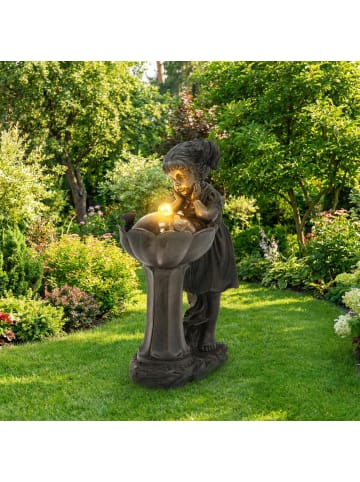 ABRIHOME LED Gartenbrunnen in Kupfer mit Mädchen Figur 30x42x65,5 cm für Garten