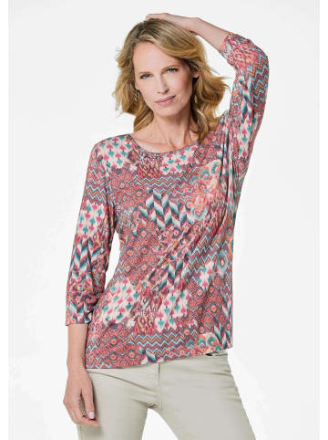 GOLDNER Kurzgröße: Edles Printshirt mit Allover-Druck in rot / gemustert