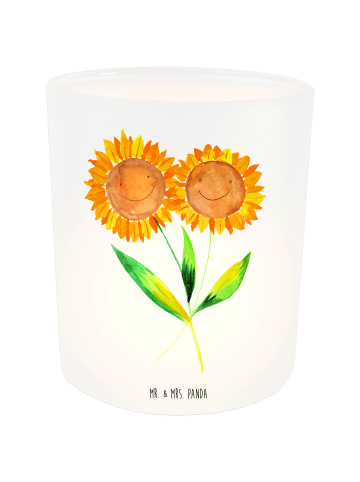 Mr. & Mrs. Panda Windlicht Glas Blume Sonnenblume ohne Spruch in Transparent