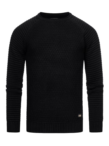 Rusty Neal Schwerer Biker Grobstrick Rundhals-Pullover in Schwarz