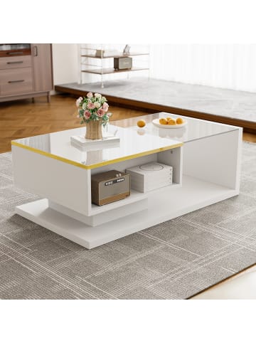 ABRIHOME LED Couchtisch mit Glasplatte und LED-Beleuchtung in Hochglanz-Schwarz 