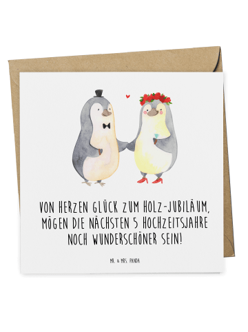 Mr. & Mrs. Panda Deluxe Karte 5. Hochzeitstag Holzhochzeit mit S... in Weiß