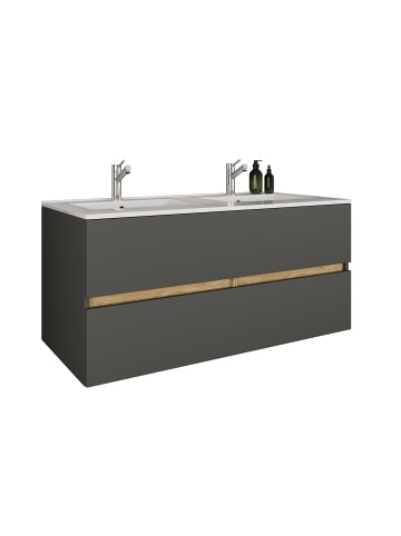 VCM 2 tlg. Badmöbel-Set mit Waschbecken Cosila-I 112cm in Anthrazit / Honig-Eiche