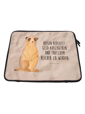 Mr. & Mrs. Panda Laptop Tasche Erdmännchen mit Spruch in Sandig