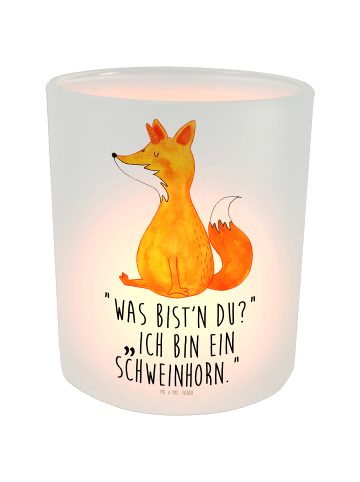 Mr. & Mrs. Panda Windlicht Glas Einhorn Fuchs mit Spruch in Transparent