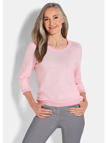 GOLDNER Kurzgröße:  Strickpullover Halbarm Ringelpullover aus Baumwolle in rosé / gemustert