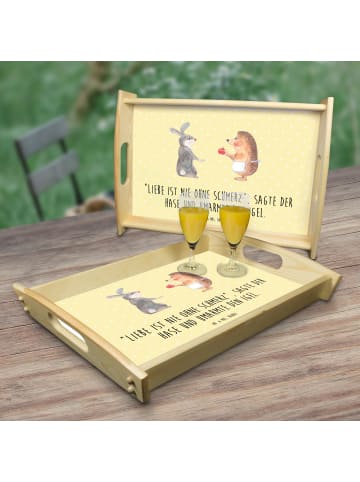 Mr. & Mrs. Panda Holz Tablett Hase Igel mit Spruch in Gelb Pastell