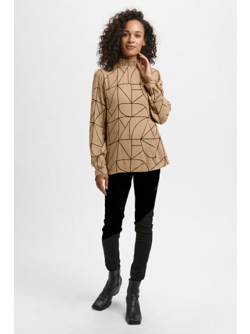 Kaffe Langarm-Bluse KAaroa in Camel / Black Lines Print