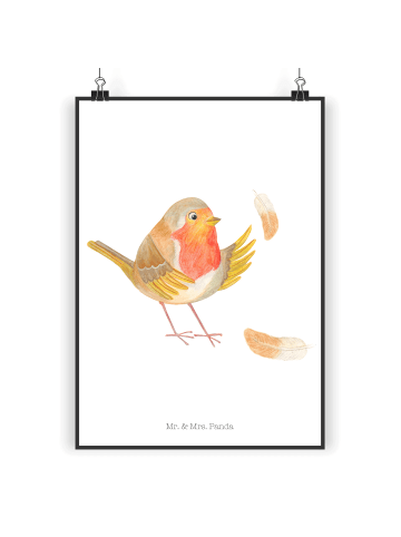 Mr. & Mrs. Panda Bild Rotkehlchen Federn ohne Spruch in Weiß