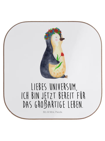 Mr. & Mrs. Panda Bierdeckel Pinguin Blumen mit Spruch in Weiß