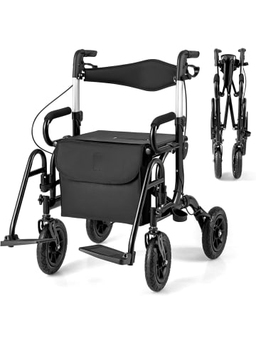 COSTWAY Rollator mit Luftbereifung faltbar bis 140 kg in Schwarz