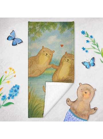 Mr. & Mrs. Panda Badehandtuch Otter Hände halten Design ohne Spruch in Grau Pastell