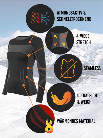 normani 2x Damen Thermooberteil Langarm Shirt Skiunterwäsche in Schwarz/Grau