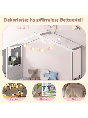 COSTWAY Kinderbett 90x200cm mit Dach & Schreibtisch in Weiß